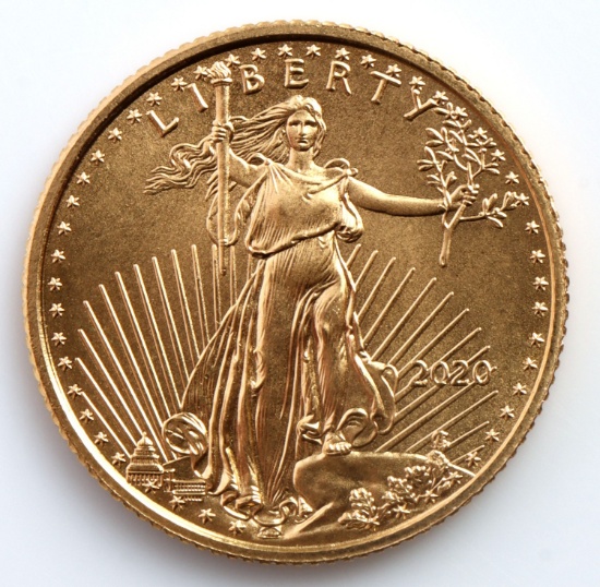 2020 GOLD 1/10 OZT OUNCE AMERICAN EAGLE BU COIN