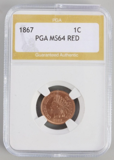 1867 INDIAN HEAD CENT MS 64 RED PGA ENCAPSULATED