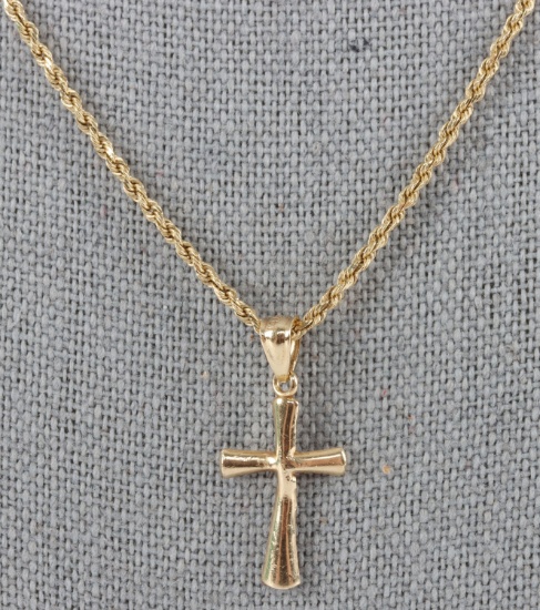 16 IN DIAMOND CUT 14K ROPE CHAIN NECKLACE W CROSS