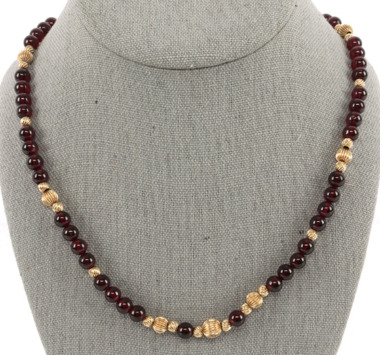 14KT GOLD AND WINE GARNET NECKLACE