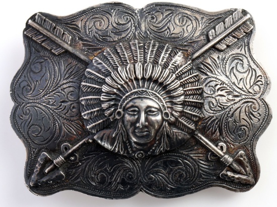 MARCO D. MARTIN STERLING SILVER INDIAN BELT BUCKLE