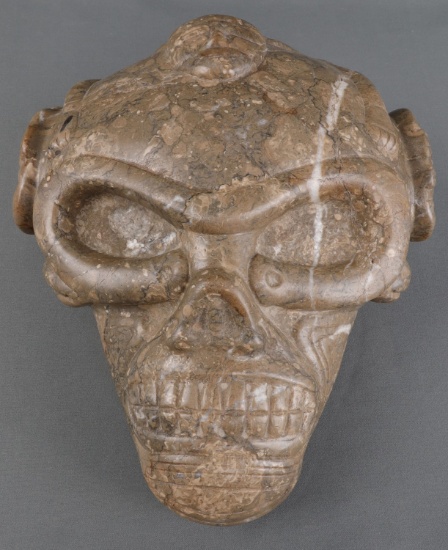 TAINO ELABORATE SKULL WITH EAR ORNAMENTS