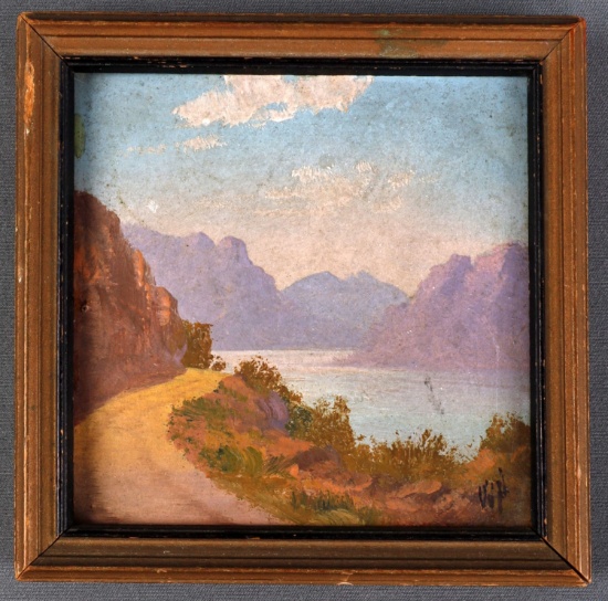 WILLARD J PAGE MINIATURE PAINTING LAKE SCENE
