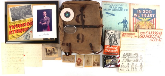 MILITARY COLLECTIBLE LOT LETTER POSTER BACKPACK