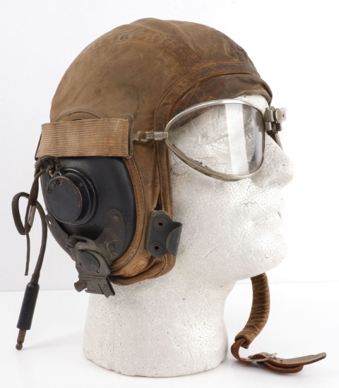 WWII US NAVY CANVAS FLIGHT HELMET & AO GOGGLES