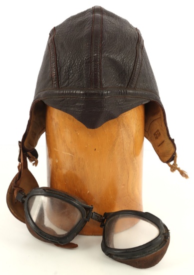 WWII US NAVY NAF 1092 FLIGHT HELMET & HB GOGGLES