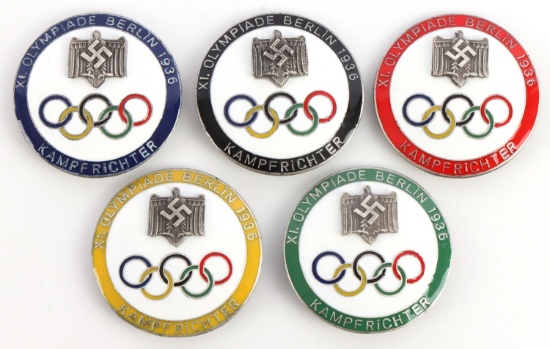 5 WWII GERMAN THIRD REICH BERLIN OLYMPIC BADGE LOT