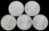 LOT 5 SILVER AMERICAN EAGLE .999 FINE 1 OZT COINS