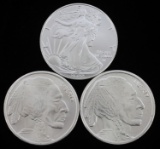 LOT OF 3 1 OZT EACH .999 SILVER BUFFALO ROUNDS