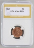 1867 INDIAN HEAD CENT MS 64 RED PGA ENCAPSULATED