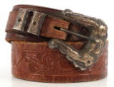 SOUTHWEST 10K GOLD BELT & VINTAGE LEATHER BELT