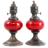 LOT 2 GORHAM RED RUBY GLASS OIL LAMP YC 3060 PAIR