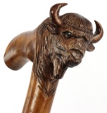 BUFFALO HEAD CARVED GRIP WALKING STICK CANE