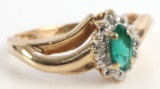10K YELLOW GOLD EMERALD DIAMOND RING SIZE 6.75