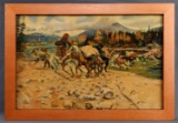 20TH CENTURY W. JONES ART HORSES CROSSING STREAM