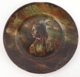 REDHAWK OGLALA LAKOTA HAND PAINTED DRESDEN PLATE
