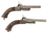 2 DOUBLE BARREL BOXLOCK 12MM PINFIRE PISTOL SET