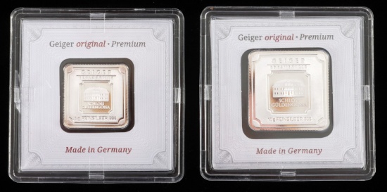 LOT OF 2 GEIGER EDELMETALLE 5 GRAM EACH BARS