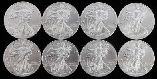 LOT 8 SILVER AMERICAN EAGLE .999 FINE 1 OZT COINS