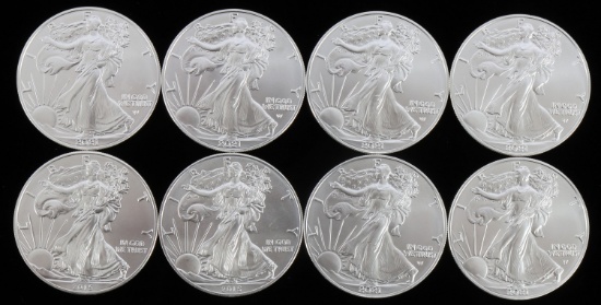 LOT 8 SILVER AMERICAN EAGLE .999 FINE 1 OZT COINS