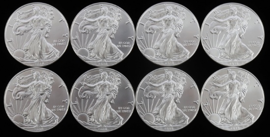 LOT 8 SILVER AMERICAN EAGLE .999 FINE 1 OZT COINS