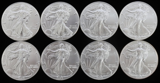 LOT 8 SILVER AMERICAN EAGLE .999 FINE 1 OZT COINS