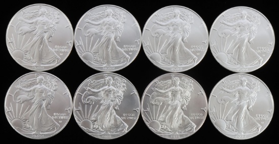 LOT 8 SILVER AMERICAN EAGLE .999 FINE 1 OZT COINS