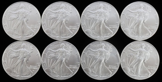 LOT 8 SILVER AMERICAN EAGLE .999 FINE 1 OZT COINS