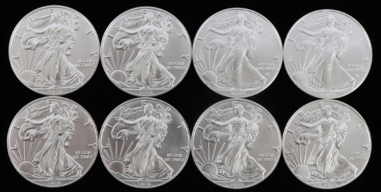 LOT 8 SILVER AMERICAN EAGLE .999 FINE 1 OZT COINS