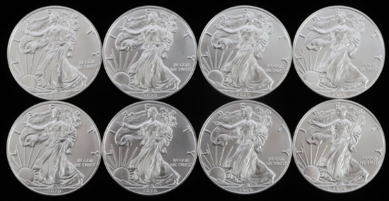 LOT 8 SILVER AMERICAN EAGLE .999 FINE 1 OZT COINS
