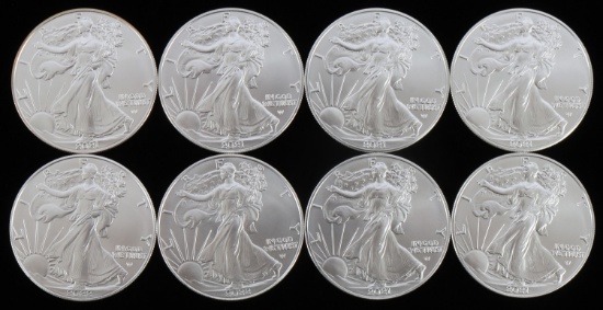 LOT 8 SILVER AMERICAN EAGLE .999 FINE 1 OZT COINS