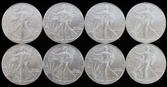 LOT 8 SILVER AMERICAN EAGLE .999 FINE 1 OZT COINS