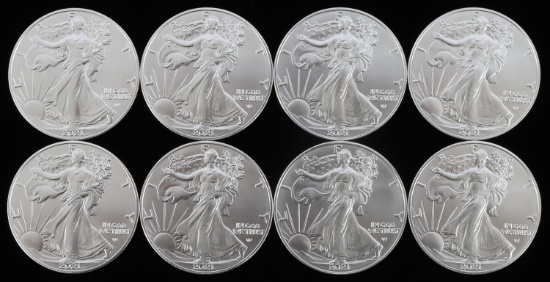 LOT 8 SILVER AMERICAN EAGLE .999 FINE 1 OZT COINS
