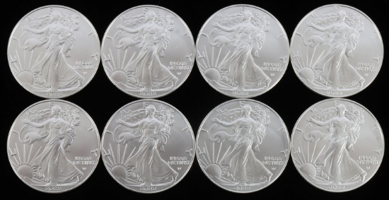 LOT 8 SILVER AMERICAN EAGLE .999 FINE 1 OZT COINS