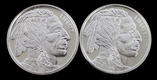 SILVER ROUND 1 OZT .999 LOT OF 2 BUFFALO DESIGN