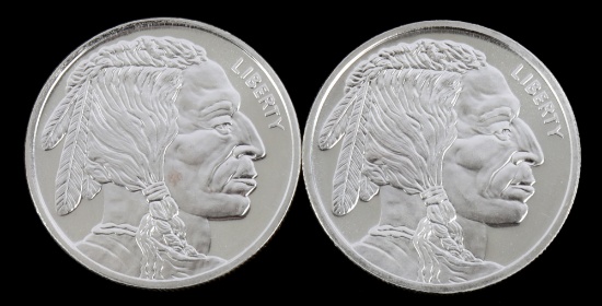 SILVER ROUND 1 OZT .999 LOT OF 2 BUFFALO DESIGN