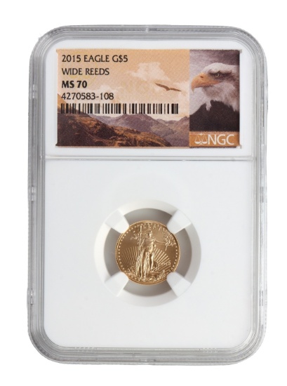 US 1/10 OZT GOLD EAGLE MS70 WIDE REEDS 2015