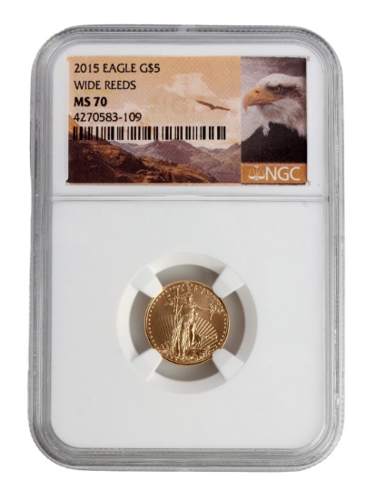US 1/10 OZT GOLD EAGLE MS70 WIDE REEDS 2015