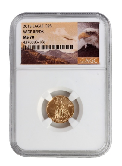US 1/10 OZT GOLD EAGLE MS70 WIDE REEDS 2015