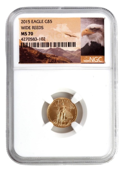 US 1/10 OZT GOLD EAGLE MS70 WIDE REEDS 2015