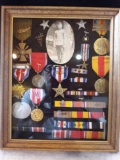 Framed pic/service ribbons and awards