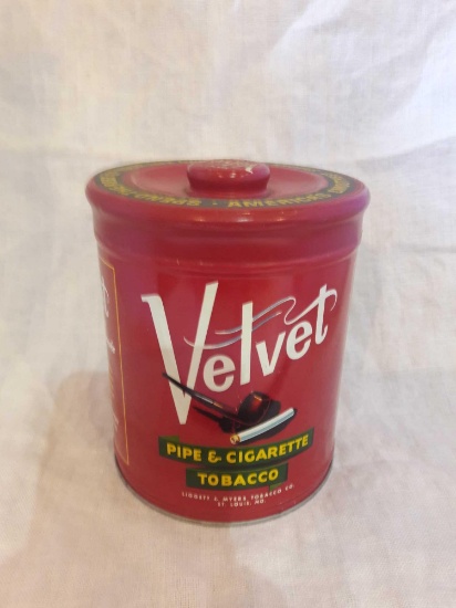 Round vintage Velvet tobacco tin ..6in