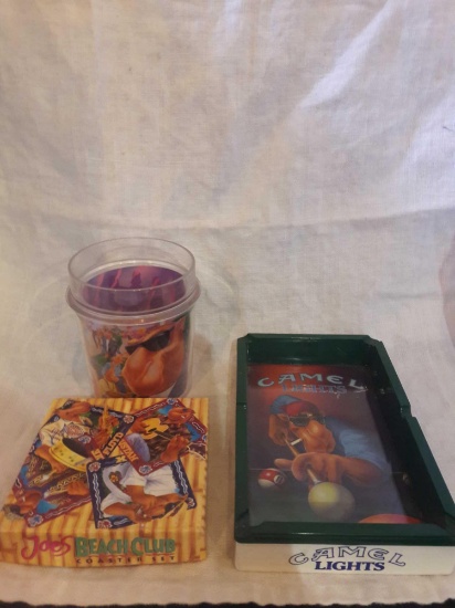 Camel Joe cigarette lot..coasters..cup and ashtray
