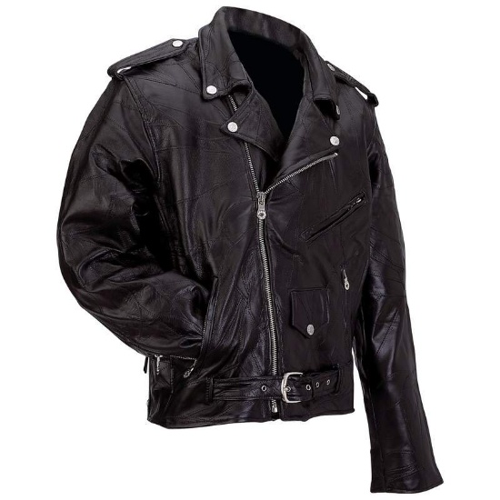 GFMOTS-2X - Diamond Plate™ Rock Design Genuine Buffalo Leather Motorcycle Jacket