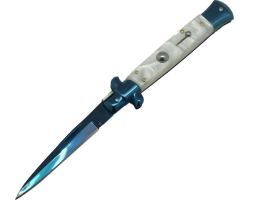 Electric blue & Pearl Milano Style Godfather Switchblade Stiletto Knife