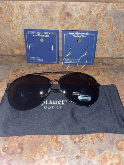 New Stauer Sunglasses & Sterling Silver Earrings