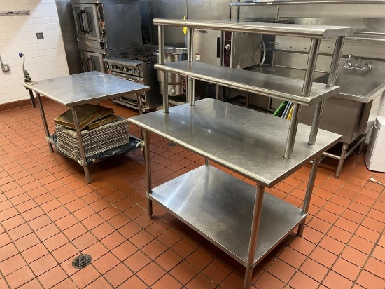 (2) STAINLESS STEEL TABLES & RACK