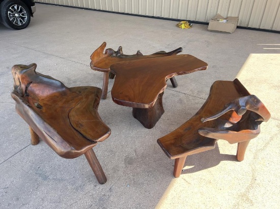 Teak Wood Furniture Set Table & 3 Benches