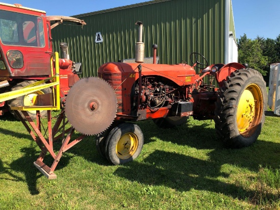 Massey Harris No. 44 Narrow Front Tractor with Buzzsaw Attachment, Gas, SN:33D1-F 7198 P