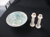 Porcelain bowl and candlesticks item 320